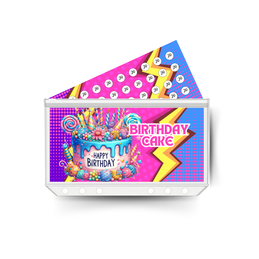 BIRTHDAY CAKE savings insert, tracker & twin pocket wallet A6